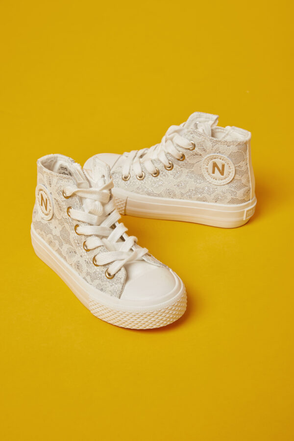 Naturino- Sneakers Alla Caviglia In Tessuto Ricamato